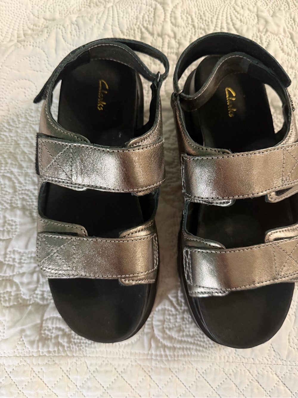 Clarks Metallic Silver Double-Strap Sandals